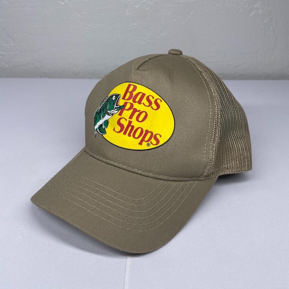 Bass Pro Shop Baseball Hat Cap Tan Mesh Snapback Adjustable Trucker Fishing